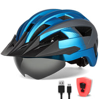 1 x RAW Customer Returns FUNWICT Bicycle helmet with visor for men and women, lightweight bicycle helmet with magnetic glasses and USB charging LED light, stylish mountain bike helmet size M L XL XL 59-63 cm, blue gray  - RRP €50.99