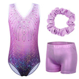 1 x RAW Customer Returns ZNYUNE Children s Classic Gymnastics Leotard 3-Piece Set for Girls B254 Purple 6A - RRP €26.99