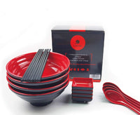 1 x RAW Customer Returns BALIBETOV Japanese Ramen Bowls Set - Includes 4 Melamine Ramen Bowls, Chopsticks, Spoons and Small Japanese Sauce Plates - Ideal for Asian Soups or Pho Red, 4  - RRP €65.45