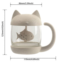 2 x RAW Customer Returns Cymax 250ml Cat Glass Cup Tea Cup with Fish Tea Infuser Strainer Filter Water Mug Perfect Christmas Birthday Gift for Cat Lovers - RRP €29.98