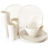 1 x Brand New Youngever set of 18 plastic tableware, plates 25CM , bowls 1000ML , cups 600ML , service for 6 cream  - RRP €42.39