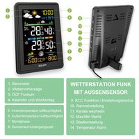 1 x RAW Customer Returns Konsen radio weather station with outdoor sensor, multifunctional radio weather station, DCF radio clock, digital thermometer, hygrometer with weather forecast, black - RRP €39.99