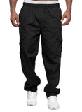 1 x RAW Customer Returns Jolicloth Pants Men Cargo Cotton Outdoor Long Baggy Pants Casual Leisure Trousers Pants with Drawstring Regular Fit Black L - RRP €41.99