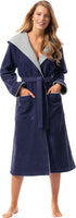 1 x RAW Customer Returns Morgenstern dressing gown ladies cotton in blue terry cloth coat calf-length house bathrobe with hood cotton size S Leonie - RRP €60.46