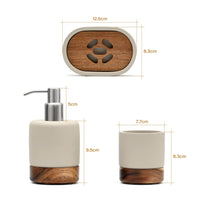 1 x RAW Customer Returns Creativefine Modern Wooden Bathroom Accessory Set, Bathroom Accessories Set, 3-Piece Bathroom Set with Soap Dispenser, Soap Dish and Toothbrush Holder - RRP €27.99