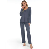 1 x RAW Customer Returns Mnemo Pajamas Women s Soft Knitted Pajamas V-Neck Exquisite Wavy Hem 2-Piece Slim Fit Nightwear Dark Gray S - RRP €29.99