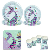 1 x Brand New Mermaid Birthday Party Set, Party Tableware Party Set, Mermaid Party Accessories Set, Lake Blue Festival Supplies, for Summer Parties and Birthday Parties, 10 Guests - RRP €17.14