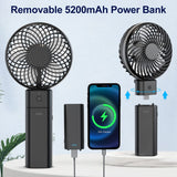 1 x RAW Customer Returns gabless USB fan, hand fan with battery 5200mah, USB table fan 20 hours working time, mini fan 5 levels strong wind, small fan quiet for office bedroom - RRP €21.99