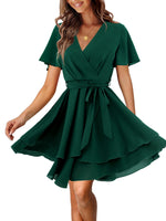 1 x RAW Customer Returns Beluring Dress Women V Neck Wrap Dress High Waist Summer Dress Tiered Dress Evening Dress Dark Green M - RRP €47.58