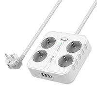 1 x RAW Customer Returns Power strip 4 compartments with 4 USB charging ports, Unidapt multiple socket with USB C, wall mounting 2500W power strip surge protection with 1.8M cable for office, multi-plug power extension, white - RRP €19.2