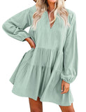 1 x RAW Customer Returns FANCYINN Women s Ruffle Bell Sleeve Sheath Dress Babydoll Linen Casual Mini Dress with Pockets Long Sleeve Light Green M - RRP €29.99