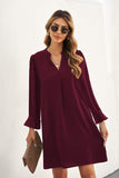 1 x RAW Customer Returns ANFTFH Women s V-neck Long Sleeve Loose and Thin Casual Flowy Ruffle Dress Casual Dresses for Women Christmas Dresses Women Wine Red L - RRP €34.27