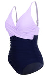 1 x RAW Customer Returns Laorchid one-piece swimsuit swimwear v neck women s swimsuit tummy control push up swimwear swimsuit high waist swimsuit dark purple with dark blue L - RRP €40.33