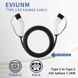 1 x RAW Customer Returns EVIEUN Type 2 EV Charging Cable for Electric and Hybrid Cars Type 2 to Type 2 32 A Single phase 7.2 kW 5 Meters Compatible with Model S 3 X Y, Zoe, E-Tron, E-Golf, EQC, Kona - RRP €168.47