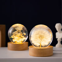 1 x RAW Customer Returns MARZIUS Flower Crystal Ball Night Light, 6cm Glass Ball Night Lamp with Wooden Base Decorations Gifts for Men Women Kids Boys Girls Teens Dandelion  - RRP €29.99