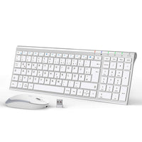 1 x RAW Customer Returns iClever Wireless Keyboard Mouse Set, Rechargeable Wireless Keyboard, QWERTZ Layout German , Ultra Thin for Computer Desktop PC Laptop Windows 10 8 7, White and Silver - RRP €33.56