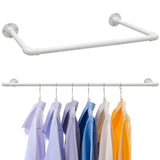 1 x RAW Customer Returns Industrial Clothes Rail Rack, 81-116cm Wall Mounted Clothes Rail, Matte White Metal Wardrobe Rods with Double Base for Wardrobe - RRP €24.99