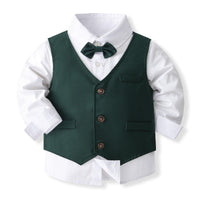 1 x RAW Customer Returns Volunboy Baby Suit Boys Suit Vest Shirt with Bow Tie for Festive Wedding Clothing Set 4pcs Deep Green, 2-3 Years, Size 100  - RRP €41.98