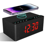 1 x RAW Customer Returns ANJANK Digital Bedside Alarm Clock with FM Radio, Wireless Fast Charging Station for iPhone Samsung, Adjustable LED Display, USB Charging Port, Modern Wooden Bedroom Clock - RRP €45.99