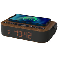 1 x RAW Customer Returns i-box Alarm Clock with Wireless Charging, Bedside Clock Radio Stereo Bluetooth Speaker, QI Wireless Charging with USB Charging Port, Dual Alarm, FM Radio - RRP €30.24