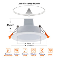 1 x RAW Customer Returns DUSKTEC RGB LED Recessed Downlight 10W, 4 Pack Dimmable LED Ceiling Spotlights Bluetooth, Diameter 12cm, IP44 Smart Bull s Eye Light Neutral White 5000K for Living Room Kitchen 230V - RRP €33.62