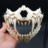 12 x Brand New JYMSB Animal Skeleton Mask Halloween, Resin Dog Skull Bone Teeth Scary Horror Devil Wolf Werewolf Mask Half Mask B - RRP €224.52