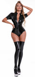 1 x RAW Customer Returns SEAUR Catsuit Ladies Short Clubwear Women Sexy Leather Look Figure-hugging Glossy Romper Costume Dance Stage Bodycon Jumpsuit Seductive - RRP €33.99