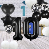 1 x Brand New 10th Birthday Balloon Decoration Black 10 Balloons Happy 10th Birthday Party Supplies Number 10 Foil Mylar Balloons Latex Balloon Gifts for Girls Boys Women Men - RRP €15.12