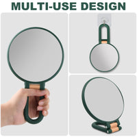 1 x RAW Customer Returns Wisebom magnifying mirror, hand mirror with handle, double-sided cosmetic mirror pocket mirror with 1X 15X magnification, foldable make-up mirror for travel mirror shaving mirror dark green  - RRP €9.82