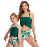 1 x Brand New Silkglory Girls Bikini Set, Girls Swimsuit Green Rope Tie Bikini Top Beachwear Two Packs of Swimsuit, Girls Tankini Swimsuit 128 5-6 years - RRP €21.6