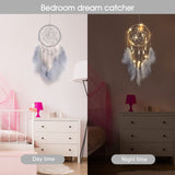 1 x RAW Customer Returns Nice Dream Dream Catcher with LED Light, Handmade Dreamcatcher with Feathers, Maiden Room Bedroom Romantic Decoration, for Wall Hanging Home Decor Ornaments Crafts Grey - RRP €9.99