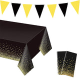 2 x Brand New YXHZVON 2 Pack Party Tablecloths, Black with Gold Dot Rectangular Tablecloth and Triangle Flag for Weddings Christmas Birthday Picnic 137 x 274 cm  - RRP €21.6