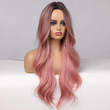 2 x Brand New Women s Pink Wig 24 Inch Long Ombre Wavy Natural Heat Resistant Synthetic Wig For Daily Party Use - RRP €48.0