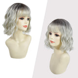 1 x RAW Customer Returns PARXITN Short Bob Wig with Bangs Natural Ombre Silver Wig Synthetic Hair Colorful Daily Party Halloween Cosplay Wavy Curly Wigs for Women - RRP €26.21