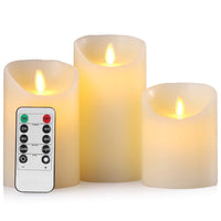 6 x RAW Customer Returns Aku Tonpa Set of 3 Flameless LED Real Wax Candles Electric Battery Operated Flickering Light Remote Control 24 Hour Timer 8.25cm Diameter 10.16 12.7 15.24 cm tall  - RRP €118.02