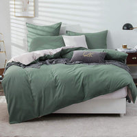 1 x RAW Customer Returns Omela bed linen 140x200 green taupe cuddly soft microfiber plain colors reversible bed linen set Austrian size - 140 x 200 cm duvet cover 70 x 90 cm pillowcase - RRP €27.1