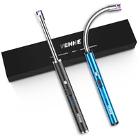 1 x RAW Customer Returns VEHHE Arc Lighter, Set of 2 Electric Stick Lighters USB Rechargeable LED Display Lighter Long Electric Flexible Neck Suitable for Kitchen Candles Gas Stoves Grill, Blue Black - RRP €19.99