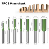 1 x RAW Customer Returns ANBOO 7 pieces cutter for router 6 mm shank, wood groove cutter set for router, double-edged straight cutter, flush cutter for wood cutter cutting groove milling - RRP €13.1