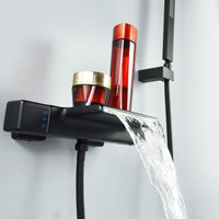 1 x RAW Customer Returns SHANFO Thermostatic Waterfall Bathtub Faucet Black Wall Mounted Bathtub Faucet With Hand Shower Bath Mixer Tap,Faucet for Bathroom Bath,Brass 4Y3OK - RRP €216.12