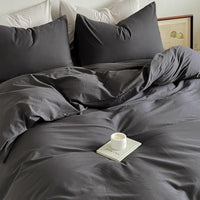 1 x RAW Customer Returns AShanlan bed linen 140x200 anthracite 2 pieces 100 microfiber plain bed linen set with 1 pillowcase 70x90 cm dark gray bed linen with zipper soft and iron-free - RRP €27.22