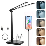 2 x RAW Customer Returns rigors 45cm double head desk lamp LED, 5 colors and 10 brightness levels, table lamp dimmable with base pen holder, USB charging port, 45 min timer and memory function, office lamp for work - RRP €55.06