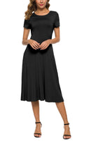 1 x RAW Customer Returns EXCHIC Women s Casual Round Neck A-Line Short Sleeve Midi Dress Summer Stretchy Knee Length Casual Dresses XXL, Black  - RRP €32.88