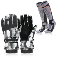 2 x Brand New YHomU Ski Gloves for Women, Super Warm Waterproof Gloves and Ski Socks Set, Non-Slip Touch Screen Winter Gloves Thick Thermal Socks for Skiing, Cycling, Hiking - RRP €72.0