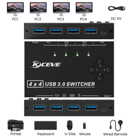 1 x RAW Customer Returns USB 3.0 Switch 4 PC, YOUTINGHDAV 4 in 4 out USB Switch 3.0, USB Switch Box for Keyboard, Mouse, Printer, Scanner, PC, with Wired Remote and 4 USB 3.0 Cables - RRP €33.26