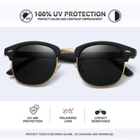 1 x RAW Customer Returns Occhsouo Unisex Polarized Sunglasses Half Frame Sunglasses Men Women Classic Retro UV400 Protection Rectangle Sunglasses Metal Frame Outdoor Leisure Driving Travel Protection, 2 Black Frames with Black Gold Trim - RRP €58.8