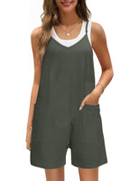 1 x Brand New heekpek Jumpsuit Women Short Summer Sleeveless Loose Overall Short V-Neck Spaghetti Strap Playsuit Casual Dungarees Women with Pockets, Dark Grey, XXL - RRP €27.6