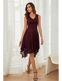 1 x Brand New Meetjen Women Vintage High Low Sleeveless V-Neck Floral Lace Swing Cocktail Dress Burgundy 2XL - RRP €43.99