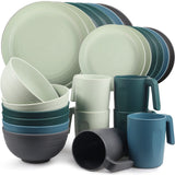 1 x RAW Customer Returns Greentainer plastic tableware sets 24pcs Lightweight and unbreakable camping tableware set, plates, bowls, cups, table service for 6 people, ideal for children adults, reusable - RRP €51.99