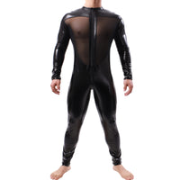 1 x RAW Customer Returns QiaTi Men s Latex Bodysuit Men s Full Body Leotard with Long Sleeves Unitard Faux Leather Bodysuit - RRP €40.33