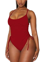 1 x RAW Customer Returns Viottiset Women s One-Piece Swimsuit Ruched High Cut Monokini Swimwear Pleated Tummy Control Beach Red Large - RRP €31.02